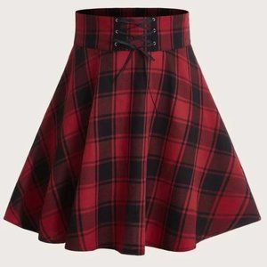 BRAND NEW Plus Plaid Lace Up Skater Skirt